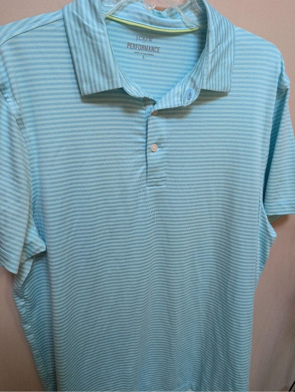 J.Crew Performance Men's Light Blue Striped Polo Shirt Size Large